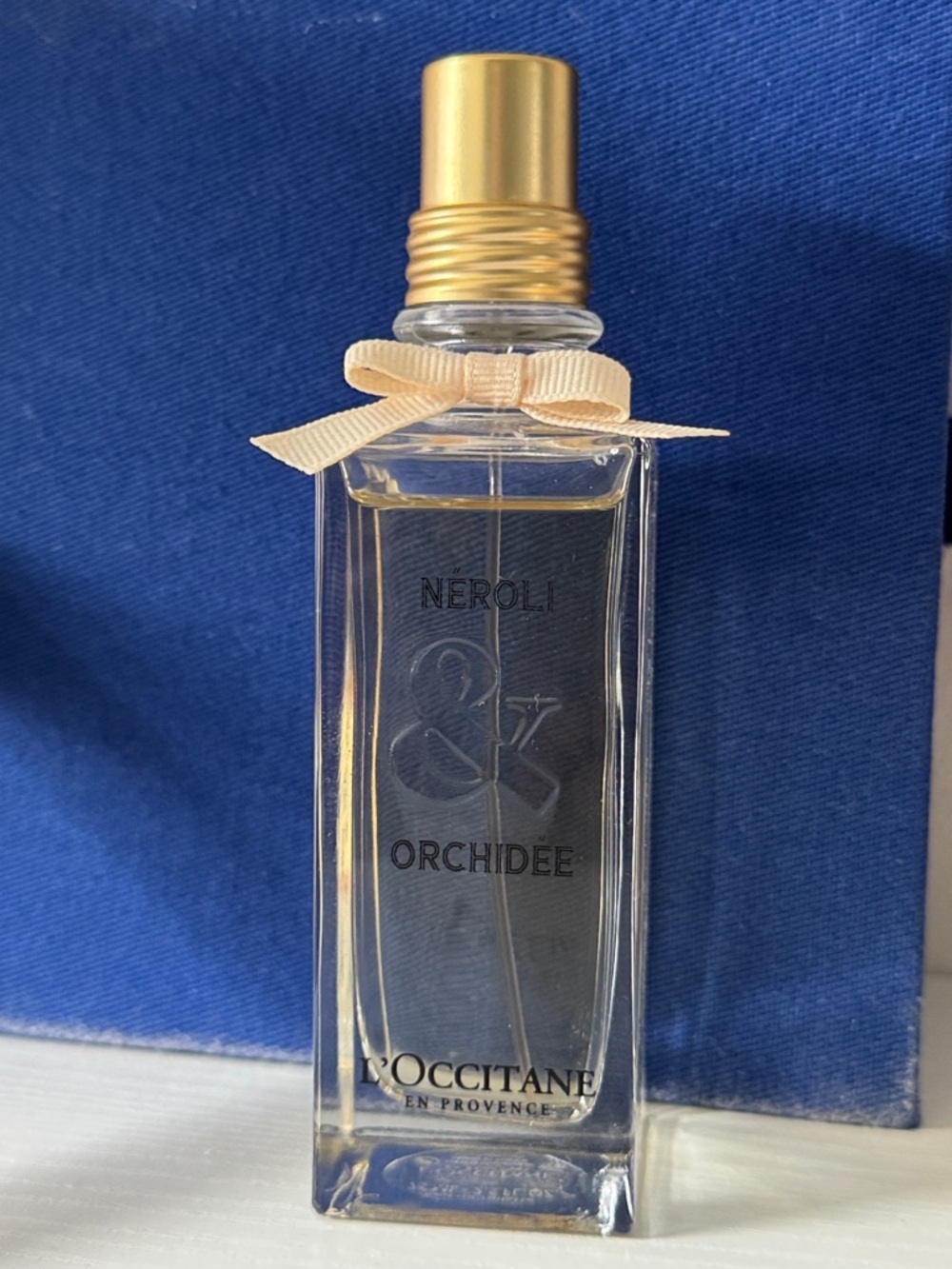 L'OCCITANE Clear Neroli & Orchidee Bottle with Gold Cap and Cream Bow 2.5 Oz NEW
